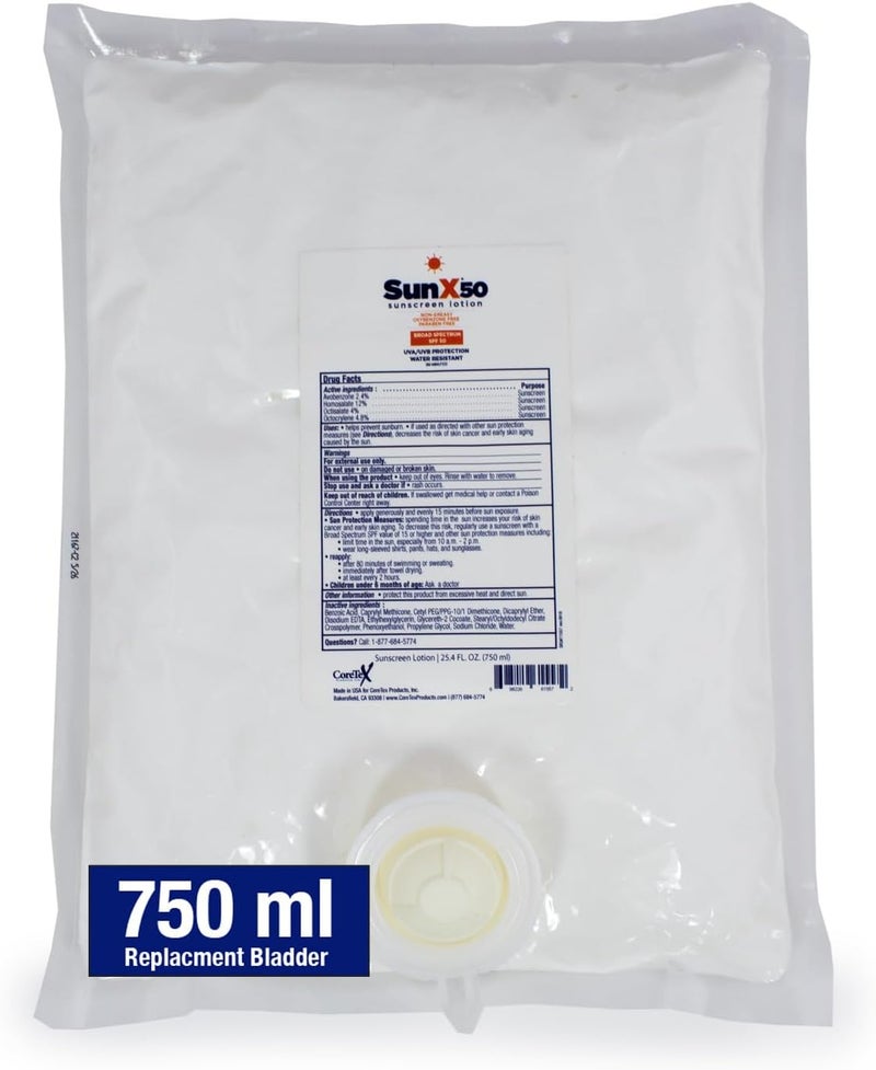 coretex CoreTex Sun X 50 SPF Broad Spectrum Sunscreen Lotion (Refill Bag ONLY) - 25.4oz of Paraben, Oxybenzone, Octinoxate, & Oil Free Sunscreen - No White Cast and Water & Sweat Resistant Up to 80 Minutes 