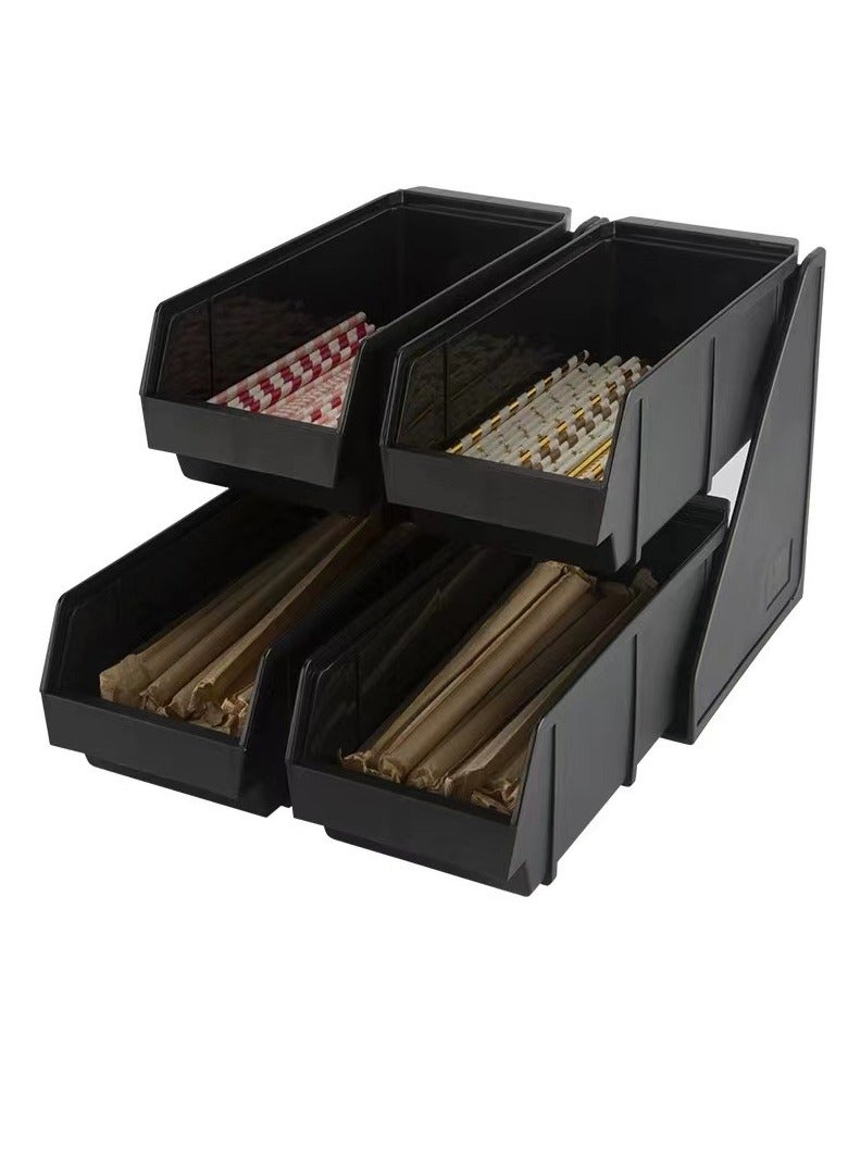 Beauenty Coffee Sleeve Storage Dispenser, Black Large Capacity Cup Lid Organizer with 2, 3 or 4 Compartments Reusable Food Grade Plastic Portable Detachable Straws Holder for Coffee Bar(4 Compartments) - Image 1