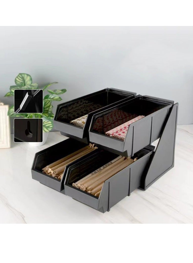 Beauenty Coffee Sleeve Storage Dispenser, Black Large Capacity Cup Lid Organizer with 2, 3 or 4 Compartments Reusable Food Grade Plastic Portable Detachable Straws Holder for Coffee Bar(4 Compartments) - Image 2