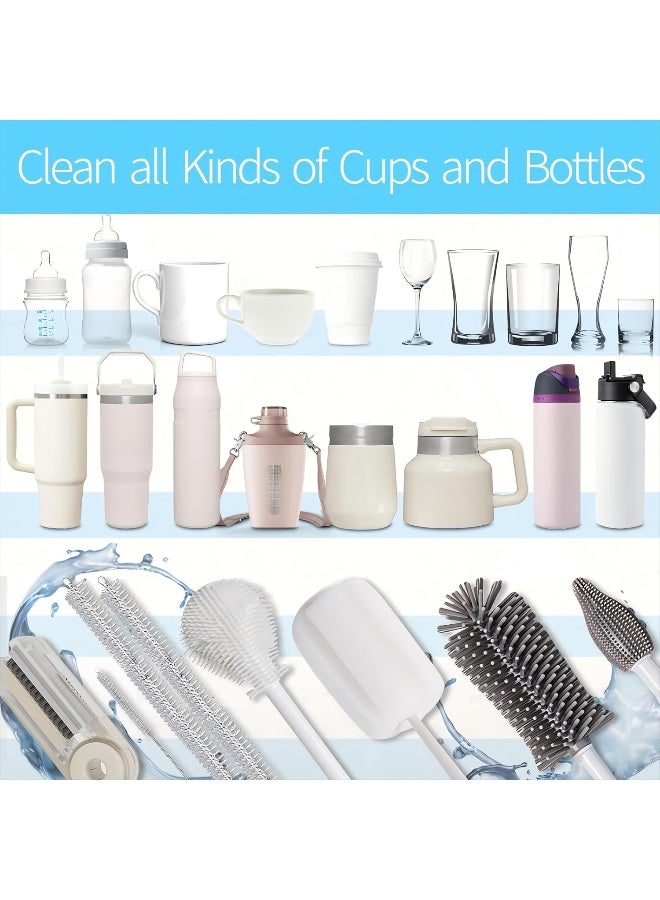 Dosanlues 8Pcs Water Bottle Cleaner Brush - Multipurpose Cup Cleaner Kit with Long Nylon Straw Brush Long Handle Silicone Bottles Cleaning for Tumbler, Sports Water Bottle, Wine Glass - Image 2