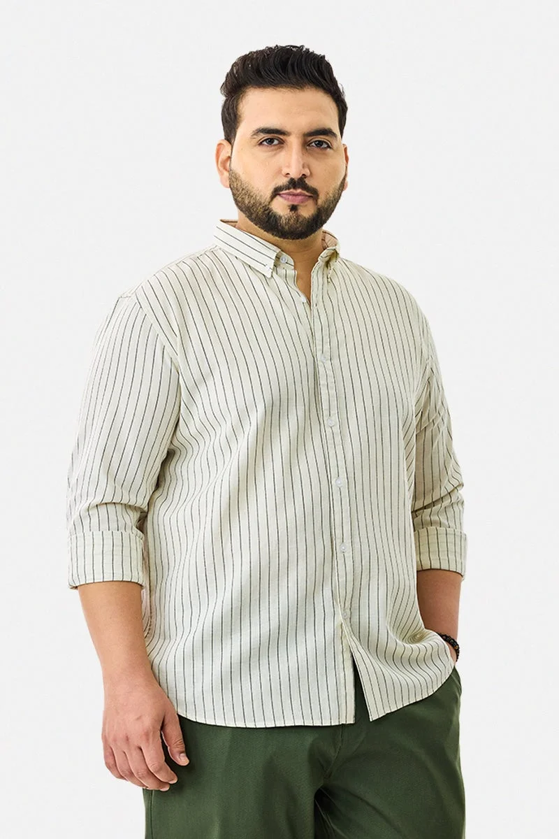 SNITCH Linen Blend Stripes Plus Size Shirt
