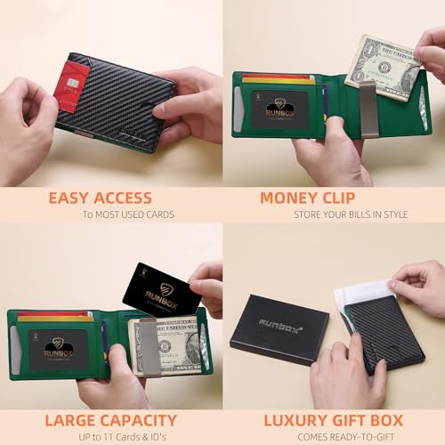 RUNBOX Slim Wallets for Men - Leather Money Clip Mens Wallet - RFID Blocking Front Pocket Bifold Wallet - Thin Credit Card Holder with Gift Box - Image 2