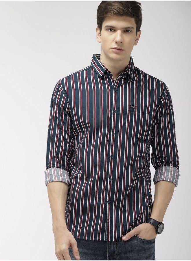 The Indian Garage Co Men Slim Fit Multi Striped Full Sleeves Cutaway Collar Casual Shirt  - Image 1