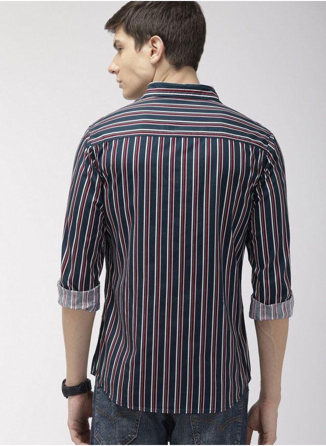 The Indian Garage Co Men Slim Fit Multi Striped Full Sleeves Cutaway Collar Casual Shirt  - Image 2