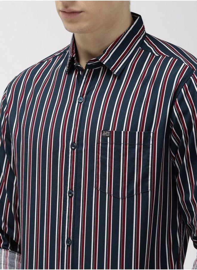 The Indian Garage Co Men Slim Fit Multi Striped Full Sleeves Cutaway Collar Casual Shirt  - Image 5