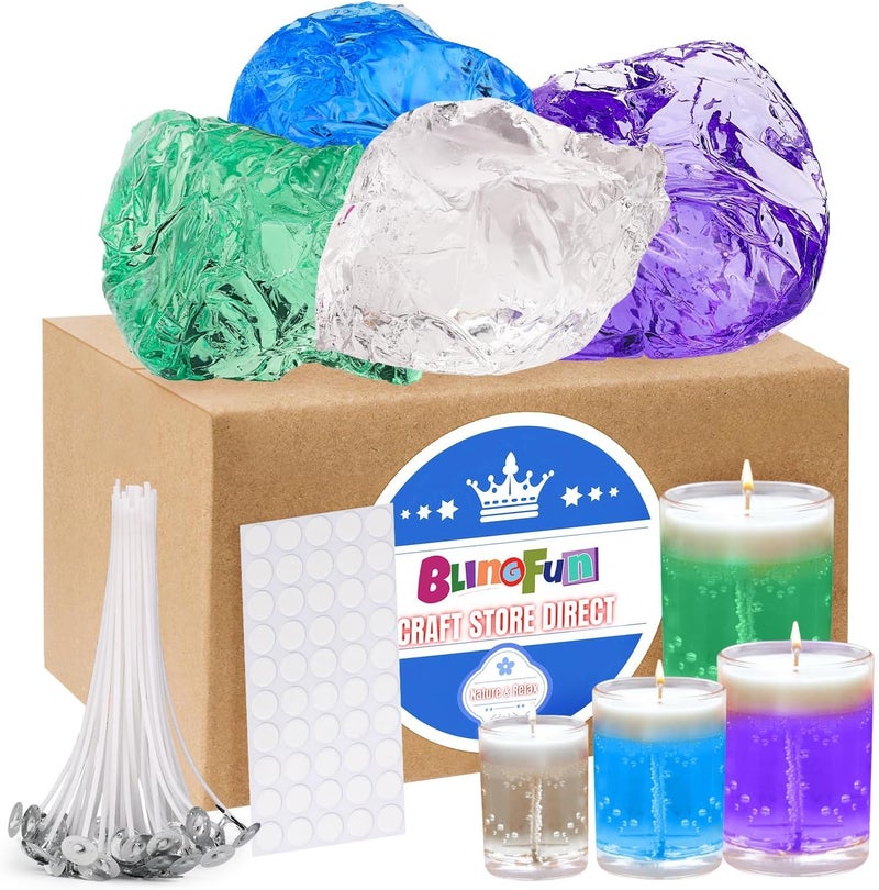 Blingfun Gel Wax for Candle Making with 4 pcs Jelly Wax50pcs Candle Wicks 50pcs Stickers Candle Wax for Candle MakingHandcraft Scented Candles Supplies