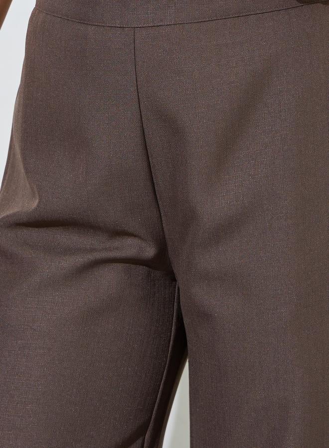 Styli Brown Solid Wide Leg High Rise Trousers - Image 3