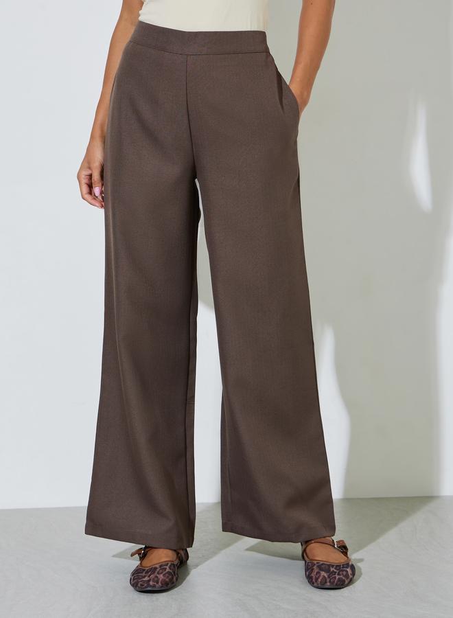 Styli Brown Solid Wide Leg High Rise Trousers - Image 1