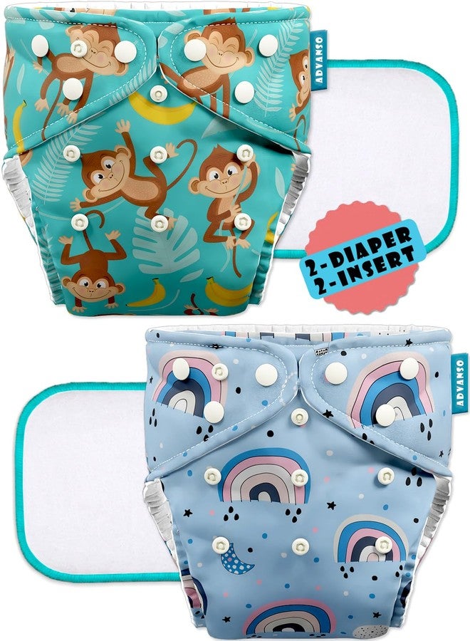 Advanso Leakage Proof cloth diapers for babies 0 to 3 years high absorbent 2 reusable diaper 2 insert pad pack washable diapers free size 5-18kg adjustable pocket cover liners [23] - Image 1