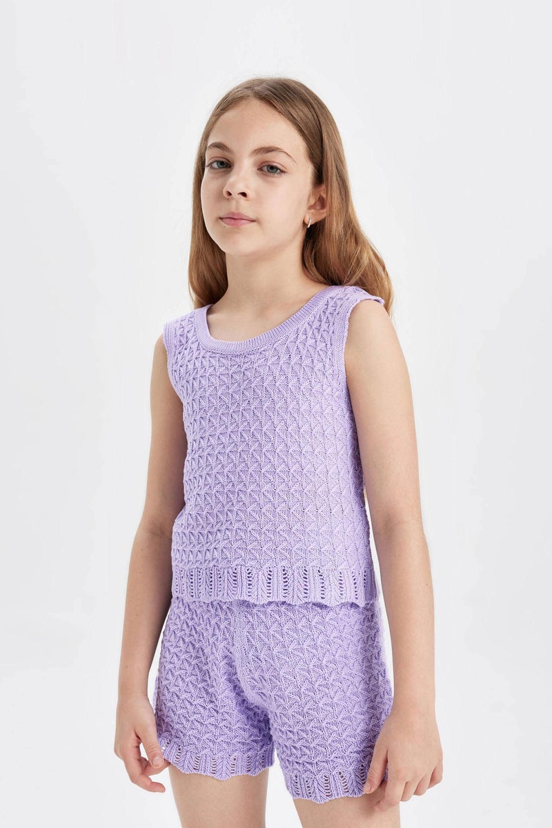 DeFacto Purple Girl Girl Openwork Shorts Casual - Image 3