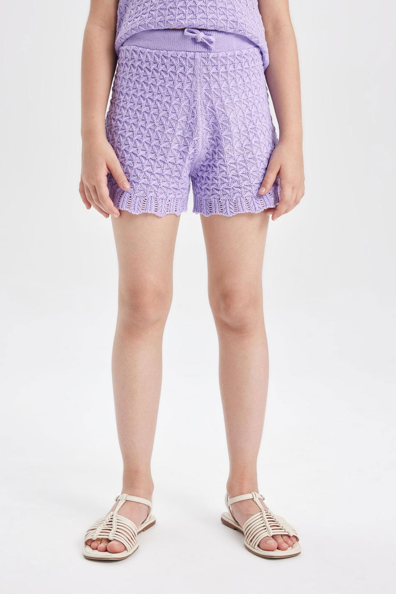 DeFacto Purple Girl Girl Openwork Shorts Casual - Image 4