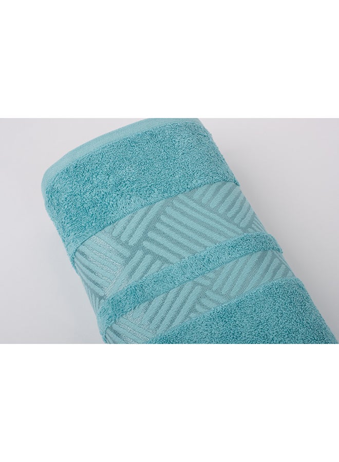 White Rose Towel 4 Piece Bathroom  Set - TRACK - 500 GSM - 100% Cotton Terry - Jacquard Border- 2 Bath  70X140 cm & 2 Hand  50x90 cm- Luxury Touch - Extra Absorbent-Turquoise  - Image 5