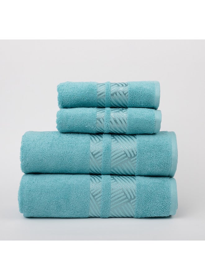 White Rose Towel 4 Piece Bathroom  Set - TRACK - 500 GSM - 100% Cotton Terry - Jacquard Border- 2 Bath  70X140 cm & 2 Hand  50x90 cm- Luxury Touch - Extra Absorbent-Turquoise  - Image 2