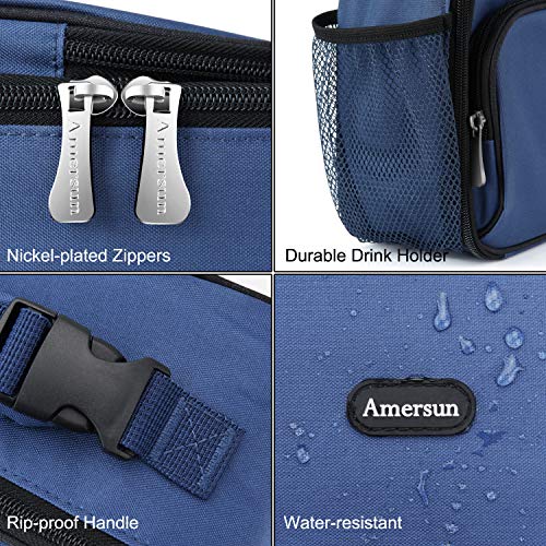 Amersun Men's Lunch Box, Water-Resistant, Oxford Fabric, Padded Liner, 2 Pockets, Blue - Image 4