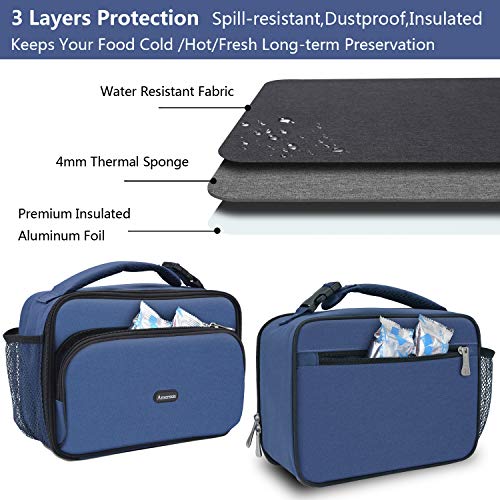 Amersun Men's Lunch Box, Water-Resistant, Oxford Fabric, Padded Liner, 2 Pockets, Blue - Image 5