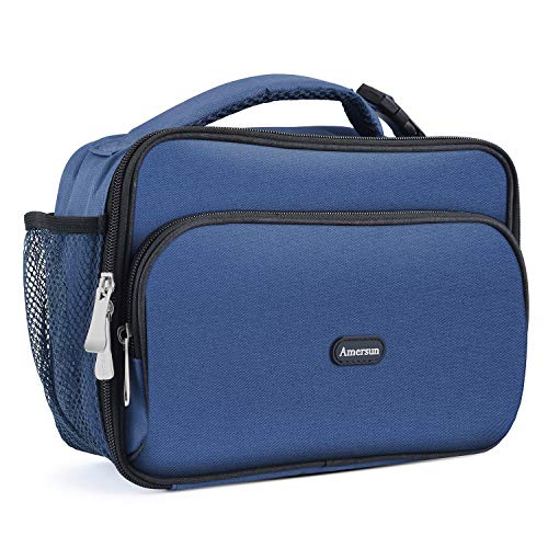 Amersun Men's Lunch Box, Water-Resistant, Oxford Fabric, Padded Liner, 2 Pockets, Blue - Image 1