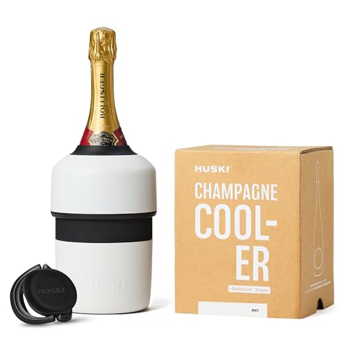 Huski Champagne Chiller | NEW | Award-Winning Iceless Design with Detachable Bottle Stopper | Keeps Wine Cold up to 6 Hours | Fits most 750ml Champagne, Prosecco & Sparkling Wine Bottles (White) - Image 1