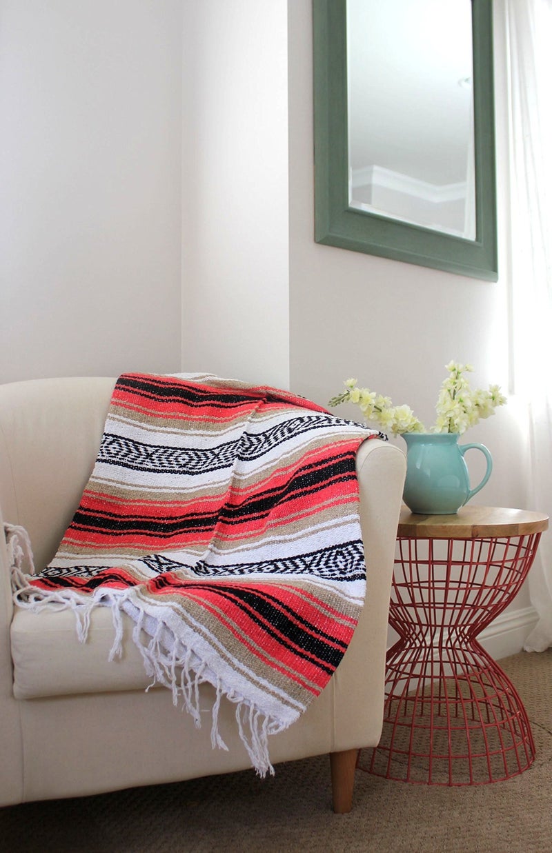 Del Mex Classic Mexican Blanket, Large Authentic Woven Falsa Throw (70"x50"), Artisan Southwest DÃ©cor for Beach, Yoga, Outdoors (Pink/Tan) - Image 2