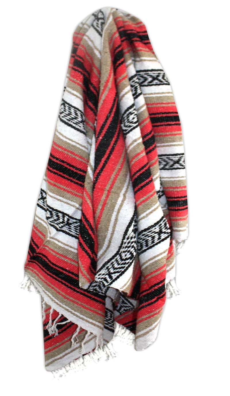 Del Mex Classic Mexican Blanket, Large Authentic Woven Falsa Throw (70"x50"), Artisan Southwest DÃ©cor for Beach, Yoga, Outdoors (Pink/Tan) - Image 3