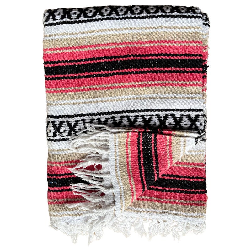 Del Mex Classic Mexican Blanket, Large Authentic Woven Falsa Throw (70"x50"), Artisan Southwest DÃ©cor for Beach, Yoga, Outdoors (Pink/Tan) - Image 5