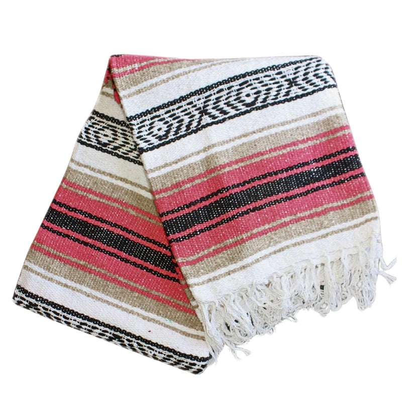 Del Mex Classic Mexican Blanket, Large Authentic Woven Falsa Throw (70"x50"), Artisan Southwest DÃ©cor for Beach, Yoga, Outdoors (Pink/Tan) - Image 4