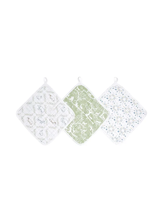 aden + anais Pack of 3 Essentials Classic Washcloth Set, Super Soft 100% Cotton Muslin, Harmony