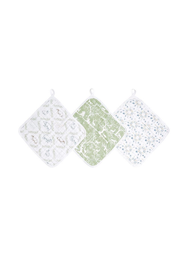 aden + anais Pack of 3 Essentials Classic Washcloth Set, Super Soft 100% Cotton Muslin, Harmony - Image 1