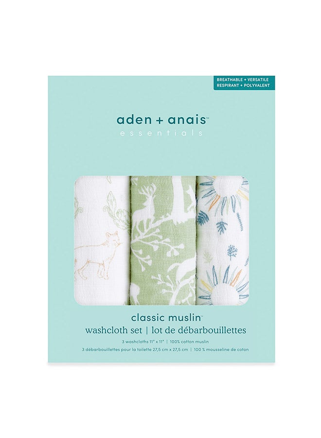 aden + anais Pack of 3 Essentials Classic Washcloth Set, Super Soft 100% Cotton Muslin, Harmony - Image 2