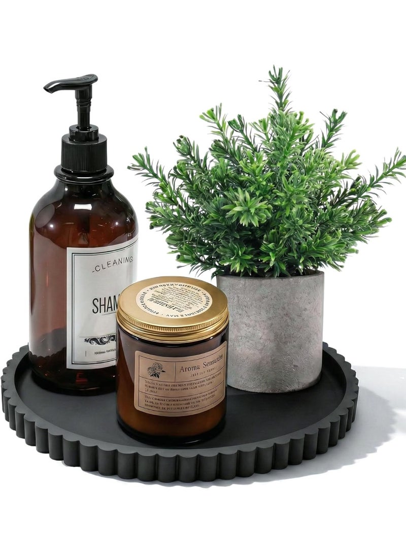 Bukela Silicone Bathroom Vanity Tray, Modern Round Decorative Tray for Countertop, Waterproof & Unbreakable Cosmetic Perfume Organizer, Extra-Thick & Sturdy, Easy to Clean Candle Tray (9 Inch, Black) - Image 1