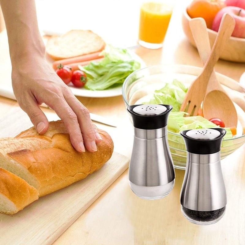 Aktnil Salt Glass Steel Sprinkler Glass with Steel Covering Salt and Pepper Shaker Sprinkler Set of 2 Color Same As Per Product Image - Image 5