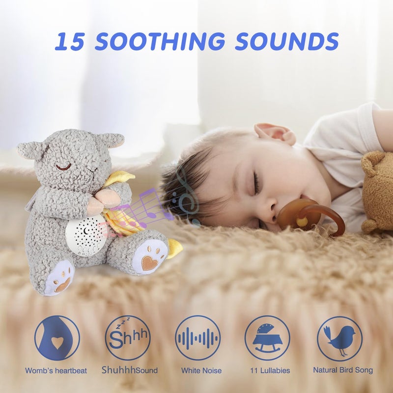 BEREST Baby White Noise Machine Stuffed Animal Toy, Mom's Heartbeat Lullabies Sheep Sleep Soother, Nursery Decor Night Light Projector, Toddler Crib Sleeping Aid, Babies Shower Gifts Portable - Image 2