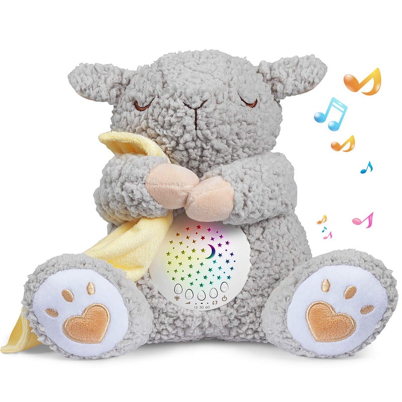BEREST Baby White Noise Machine Stuffed Animal Toy, Mom's Heartbeat Lullabies Sheep Sleep Soother, Nursery Decor Night Light Projector, Toddler Crib Sleeping Aid, Babies Shower Gifts Portable - Image 1