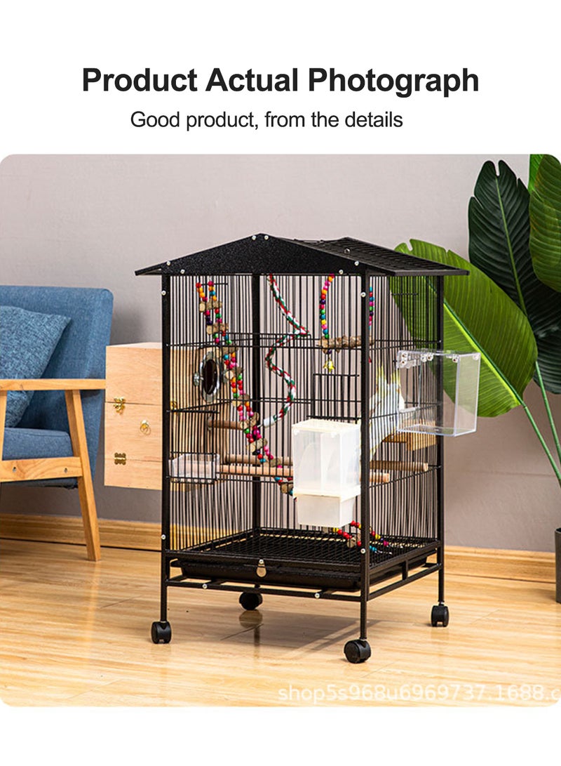 Kidle قفص طيور بسلك سميك وقوي مقاس 33 بوصة، قفص ببغاء مفتوح من الأعلى مع حامل متدحرج للببغاوات والكوكاتيل والببغاوات والببغاوات وطيور الحب وطيور الكناري الصغيرة الحجم والببغاوات 84*45*45 سم - Image 2