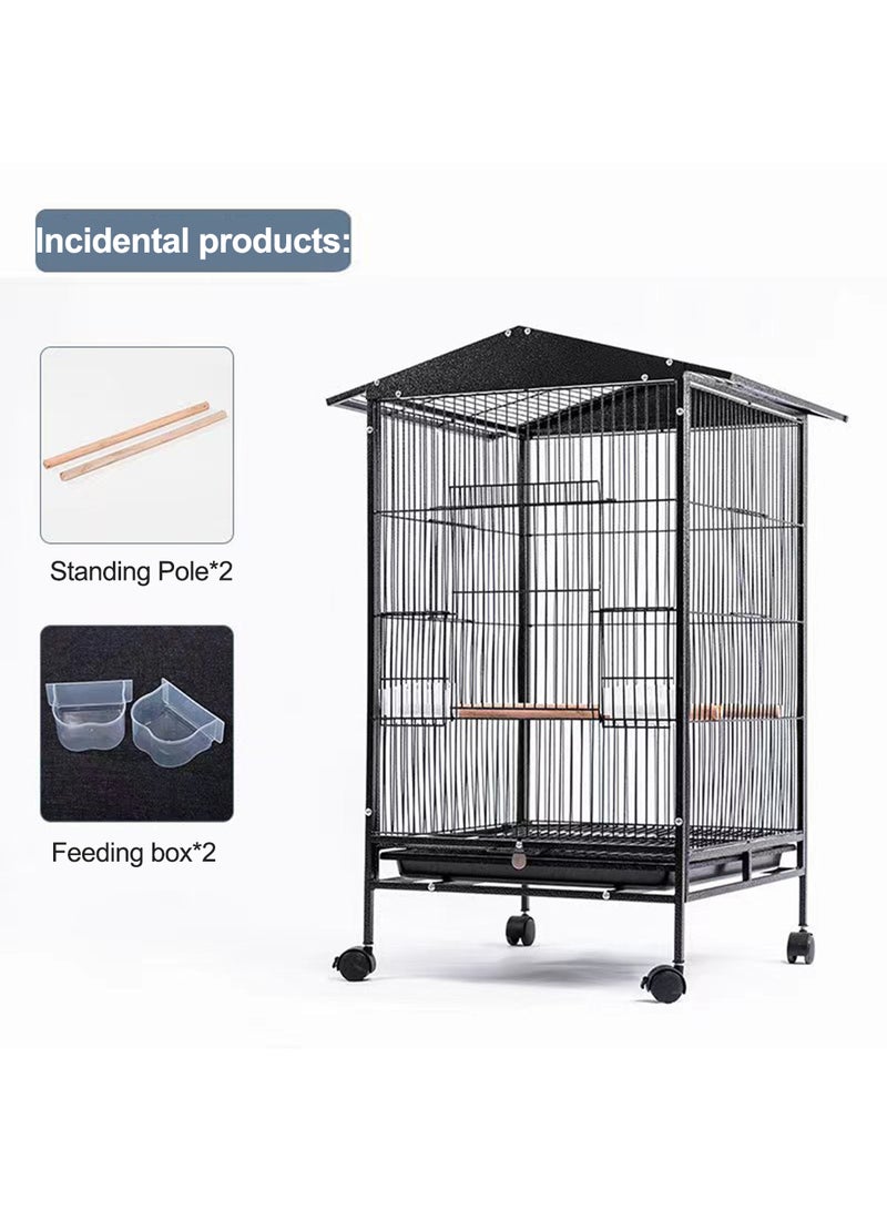 Kidle قفص طيور بسلك سميك وقوي مقاس 33 بوصة، قفص ببغاء مفتوح من الأعلى مع حامل متدحرج للببغاوات والكوكاتيل والببغاوات والببغاوات وطيور الحب وطيور الكناري الصغيرة الحجم والببغاوات 84*45*45 سم - Image 4