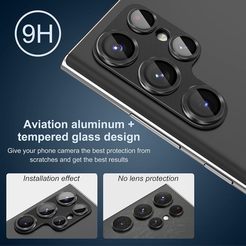 سومان Suoman 2-Pack for Samsung Galaxy S22 Ultra 5G Lens Protector, 9H Tempered Glass, Glitter Diamond Metal Protective Cover [Does not Affect Night Shots] - Black - Image 3