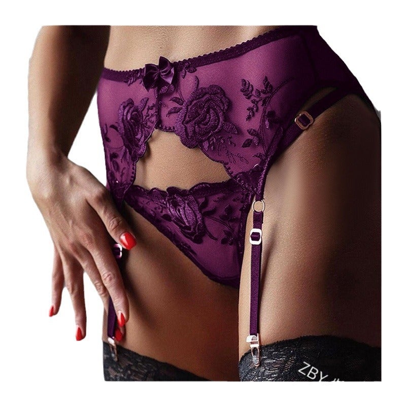 Patterned lace knickers with embroidered garter set - Image 5