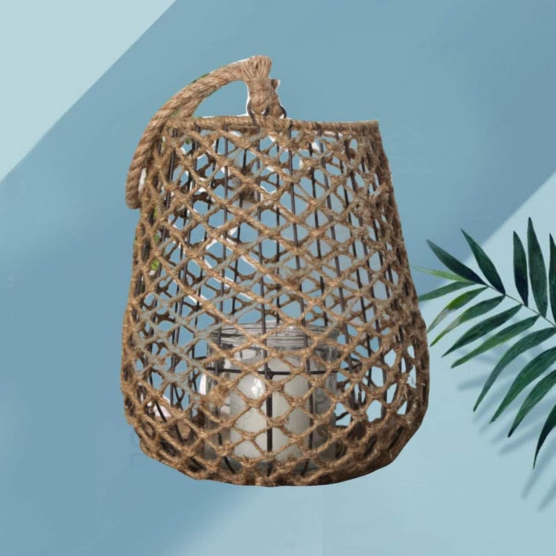 comfrt Metal Decorative Candle Lanterns with Rattan Hemp Rope Cage Rustic Hollow Carved Candle Holders Vintage Hanging Lantern for Wedding Patio Parties Party Decor - Image 4