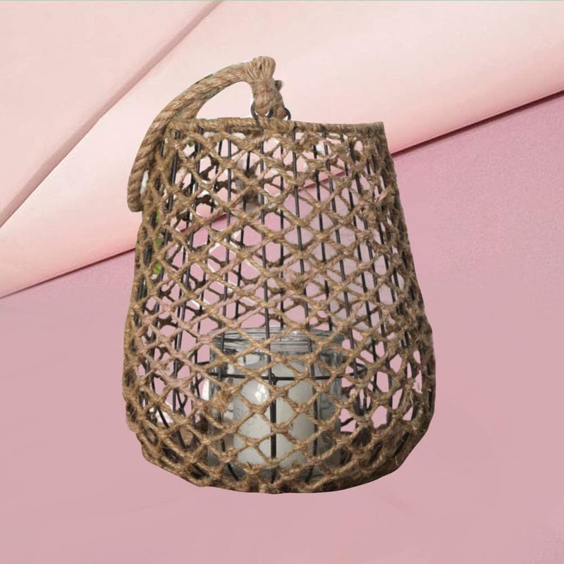 comfrt Metal Decorative Candle Lanterns with Rattan Hemp Rope Cage Rustic Hollow Carved Candle Holders Vintage Hanging Lantern for Wedding Patio Parties Party Decor - Image 5