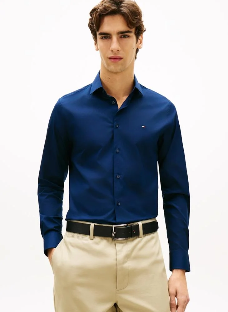 Slim Fit Flag Embroidery Poplin Shirt