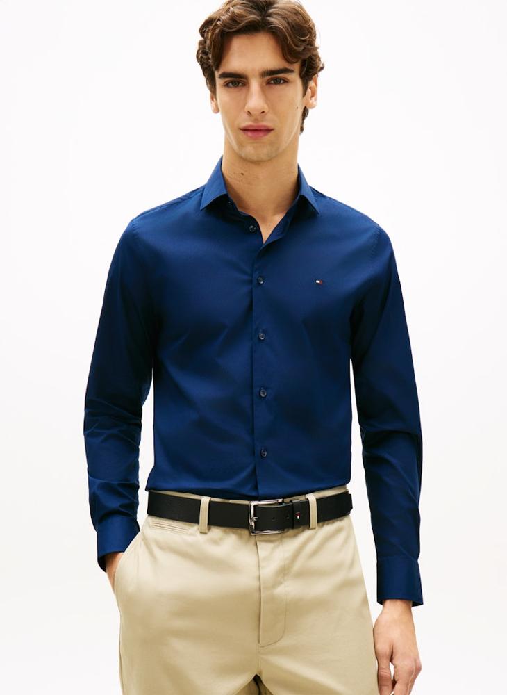 TOMMY HILFIGER Slim Fit Flag Embroidery Poplin Shirt - Image 1