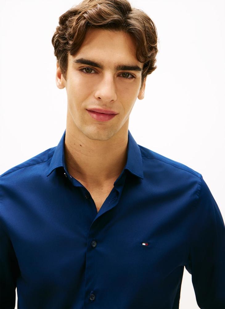 TOMMY HILFIGER Slim Fit Flag Embroidery Poplin Shirt - Image 3
