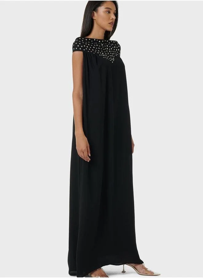 leem Off Shoulders Studs Embellished Kaftan