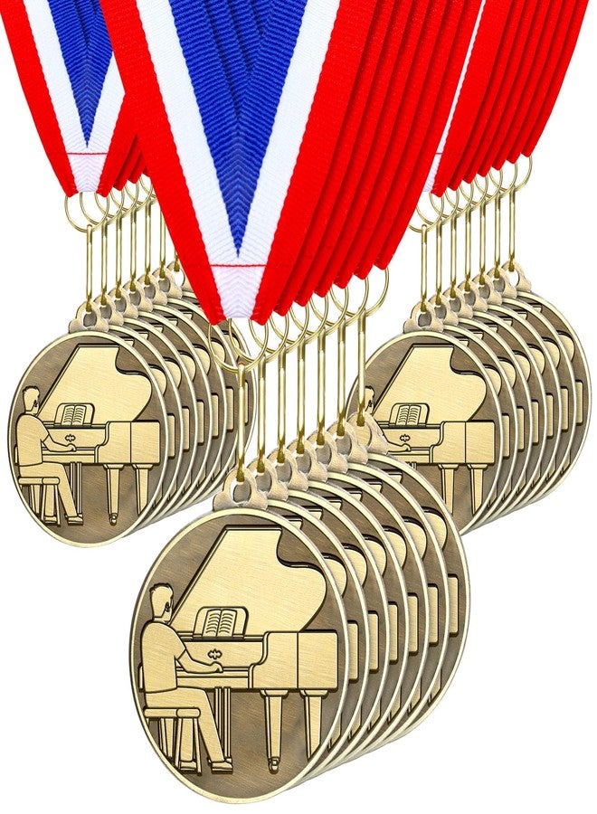 Aurelema 30pcs 2'' Gold Medals for Awards Winner Medals Bulk with Neck Ribbons Metal Trophy Award Prize Gift for Students Adults School Tournaments Competitions(Piano Recital) - Image 1