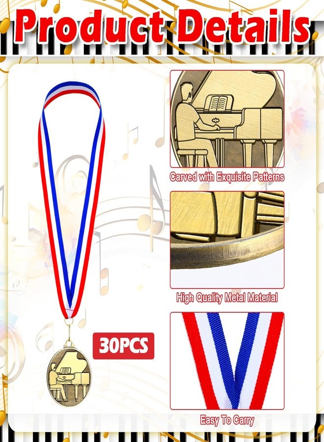 Aurelema 30pcs 2'' Gold Medals for Awards Winner Medals Bulk with Neck Ribbons Metal Trophy Award Prize Gift for Students Adults School Tournaments Competitions(Piano Recital) - Image 3