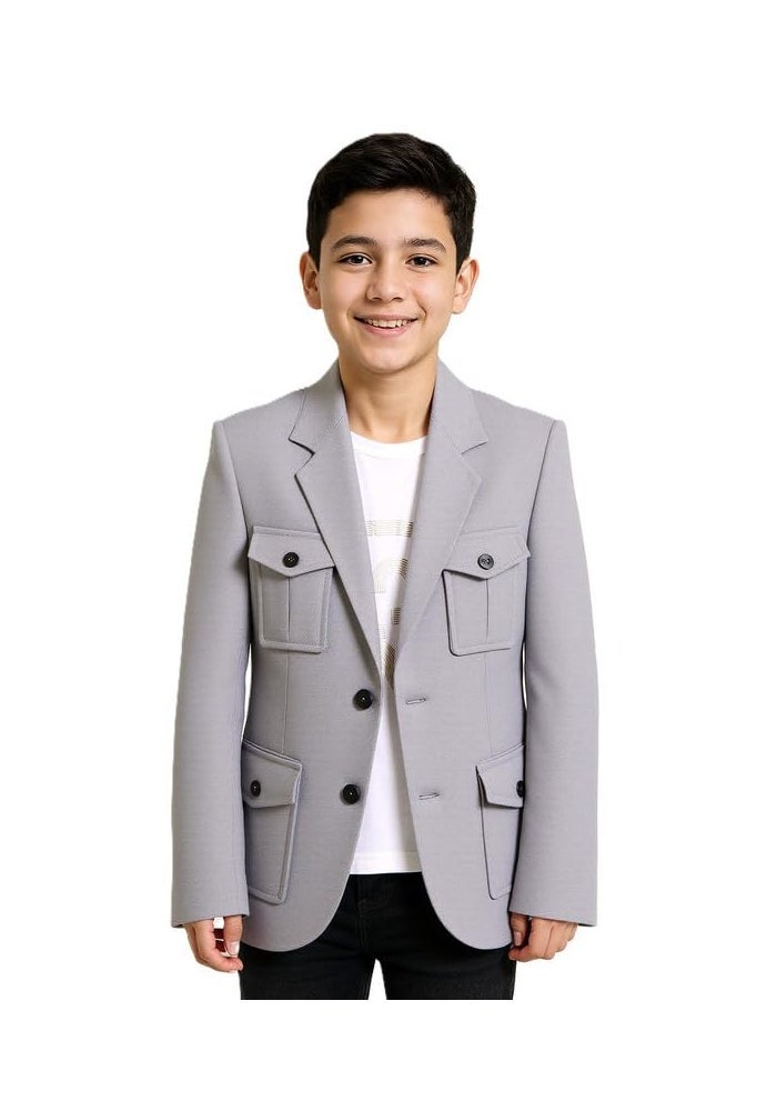 CHARCHIT Boys Regular Fit Grey Blazer and T-Shirt Set - Image 2