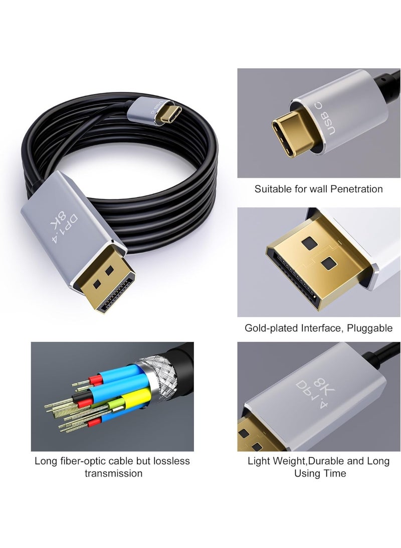 سالاب كابل USB-C إلى DisplayPort، كابل USB-C إلى DisplayPort بطول 1.8 متر، يدعم دقة 8K بمعدل 60 هرتز، كابل USB-C إلى DP يدعم دقة 4K بمعدل 240 هرتز، كابل Thunderbolt 4 إلى DisplayPort، كابل USB-C إلى DP مضفر، متوافق مع iPhone 15 iPhone 17/16/16 Pro/MaxوMacBook Pro/Air وGalaxy - Image 5
