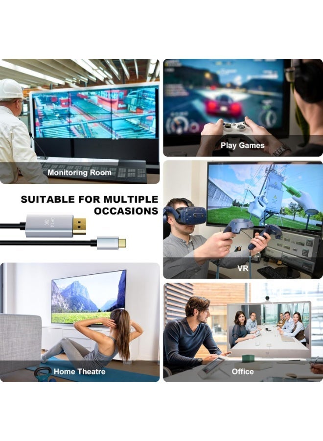 سالاب كابل USB-C إلى DisplayPort، كابل USB-C إلى DisplayPort بطول 1.8 متر، يدعم دقة 8K بمعدل 60 هرتز، كابل USB-C إلى DP يدعم دقة 4K بمعدل 240 هرتز، كابل Thunderbolt 4 إلى DisplayPort، كابل USB-C إلى DP مضفر، متوافق مع iPhone 15 iPhone 17/16/16 Pro/MaxوMacBook Pro/Air وGalaxy - Image 4
