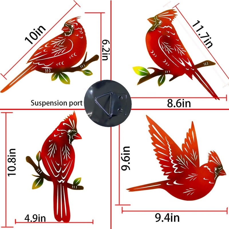 EiGreen Store 4 Pack Metal Cardinal Wall Art Decor Metal Birds 3D Outdoor Sculpture, Ornaments Hand-Made Nimble red Bird, Gifts for Mom,Birthday Gifts for Grandma Wife - Image 4