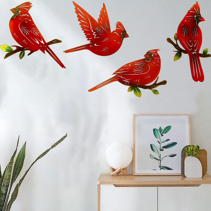 EiGreen Store 4 Pack Metal Cardinal Wall Art Decor Metal Birds 3D Outdoor Sculpture, Ornaments Hand-Made Nimble red Bird, Gifts for Mom,Birthday Gifts for Grandma Wife - Image 3