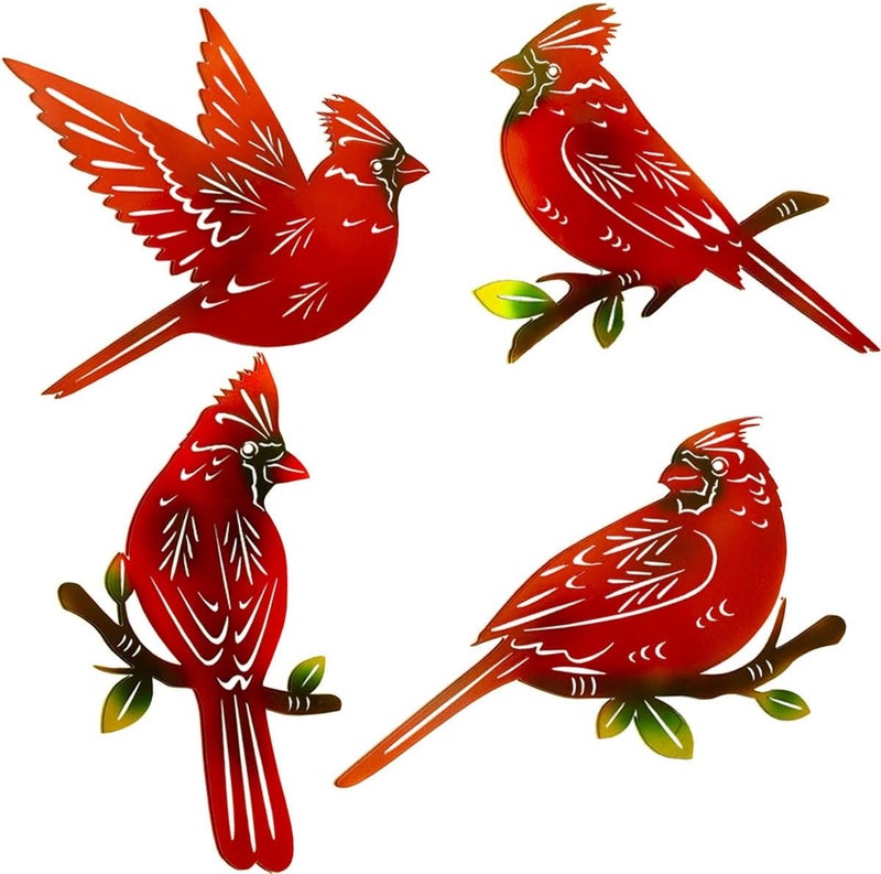 EiGreen Store 4 Pack Metal Cardinal Wall Art Decor Metal Birds 3D Outdoor Sculpture, Ornaments Hand-Made Nimble red Bird, Gifts for Mom,Birthday Gifts for Grandma Wife - Image 2